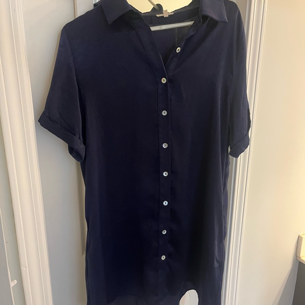 JODIFL Deep Blue Casual Button Vb Down Dress